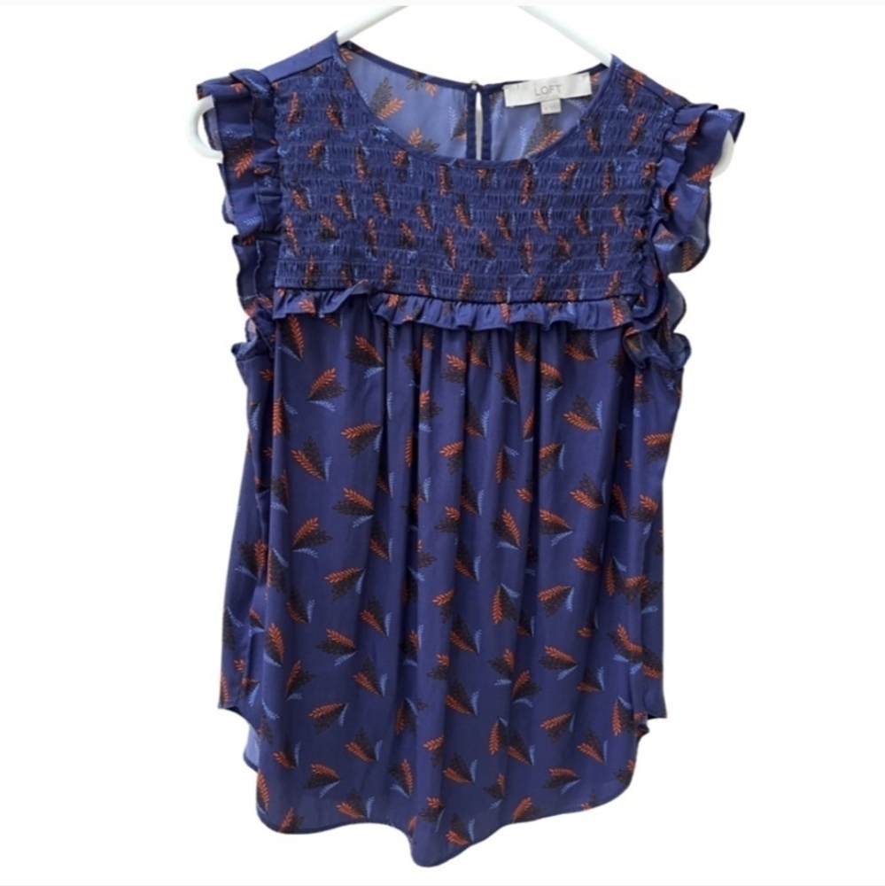 Loft blue & multi pattern sleeveless blouse size S